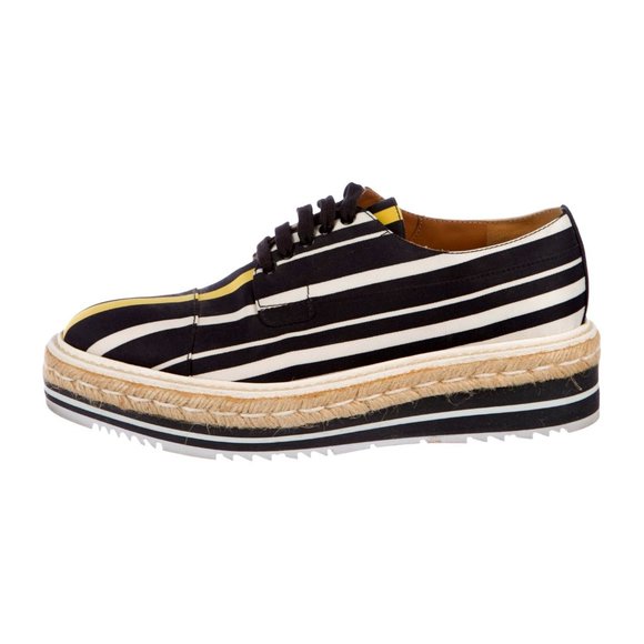 PRADA SIZE 37 STRIPED PLATFORM OXFORDS - Picture 1 of 3